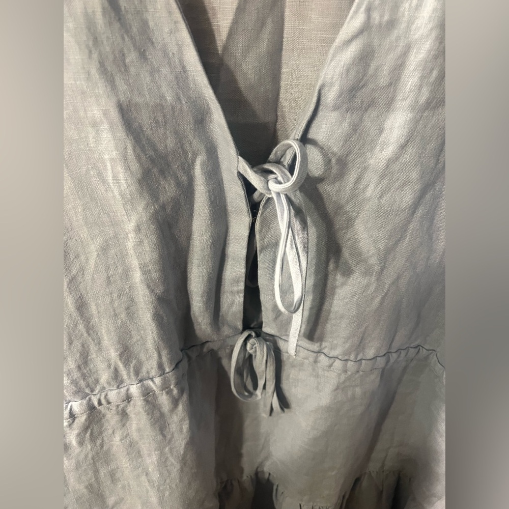 & Other Stories linen tie detail mini dress in blue - Picture 7 of 9